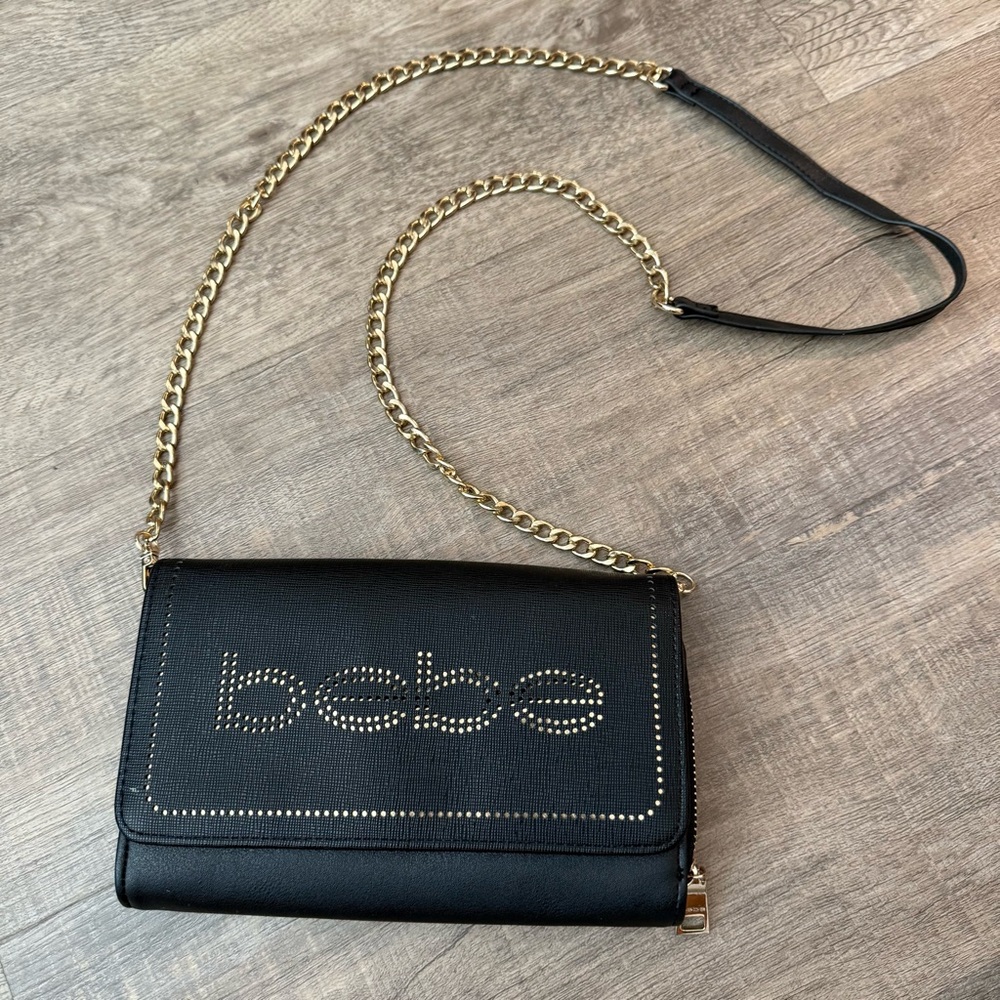 Bebe Black Crossbody Bag with Gold Chain